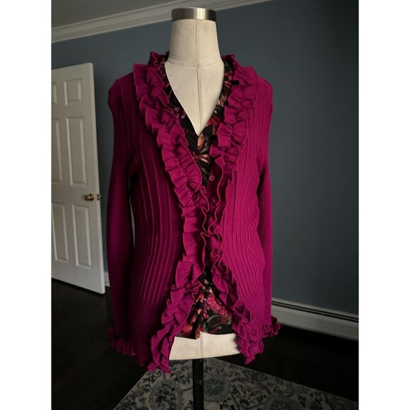 Alfani deep fuchsia ruffled trim cardigan Medium - Picture 1 of 6